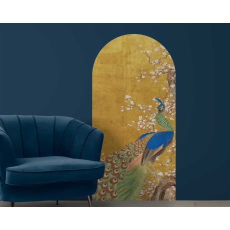Beautiful Peacock and Cherry Blossom Boho Gold Arch Wall Stickers