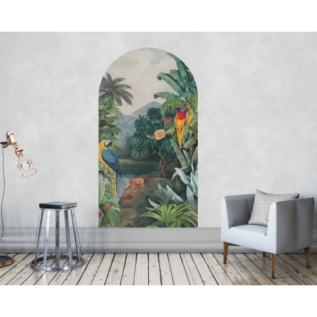 Tropical Rainforest Jungle Animals And Birds Arch Shape Wall Stickers For Nursery Decoration