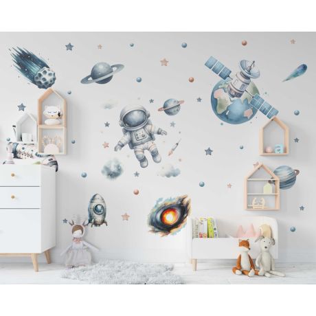 Best Beautiful Outer Space Planet Astronaut Wall Sticker for Nursery Decor