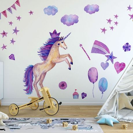Unicorn Horn Wall Stickers, Unicorn House, Moon, Cloud, Butterfly, Star, Wall  Decal, Rainbow Unicorn Kids Room Decor, Nursery Room Decor