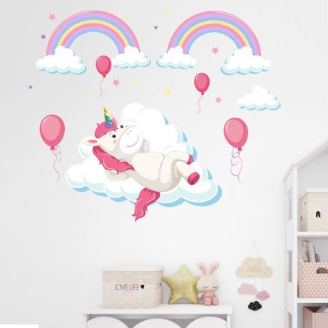 Unicorn in Clouds Wall Decal Stickers Fantasy Girls Bedroom Wall Art Cute Nursery