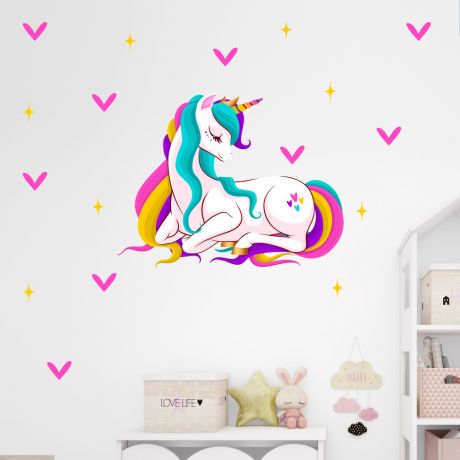 Stars with Unicorn Wall Decal Stickers Fantasy Girls Bedroom Wall Art Cute Nursery