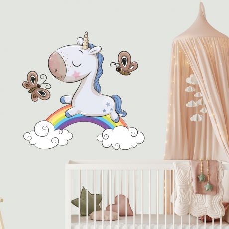 Unicorn Wall Sticker with Rainbow Wall Decal Stickers Fantasy Girls Bedroom Wall Art Cute Nursery