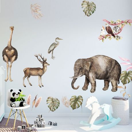 Animals Wall Stickers,Jungle Safari Animal Wall Vinyl Wall Stickers for Kids Room