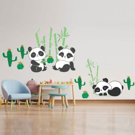 Panda Bamboo Vinyl Wall Stickers, cactus Decals for Kids Room