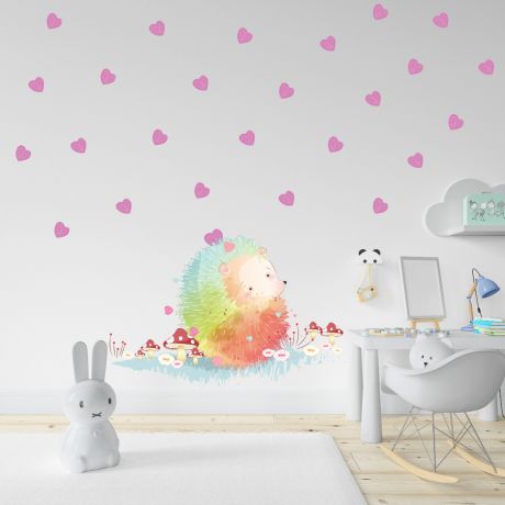 Animals Wall Sticker, Hedgehog Vinyl Wall Stickers, Heart Stickers for Kids Room