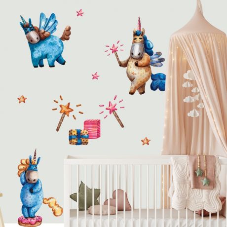 Watercolour Unicorn Wall Stickers Fantasy Girls Bedroom Wall Art