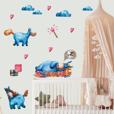 Pink and Blue Unicorn Wall Stickers Fantasy Girls Bedroom Wall Art