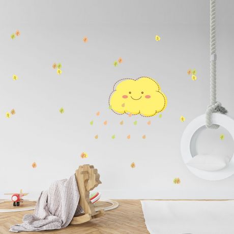 Autumn Clouds and Leaves Wall Sticker- Fall Leaves Wall Decal For Autumn Decorations