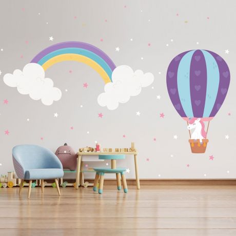 Rainbow wall stickers for Nursery, kids room Unicorn and Stars vinyl wall decals