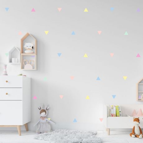 Set of 42 Pastel Colour Triangle Wall Decals, Pattern for kids room wall stickers