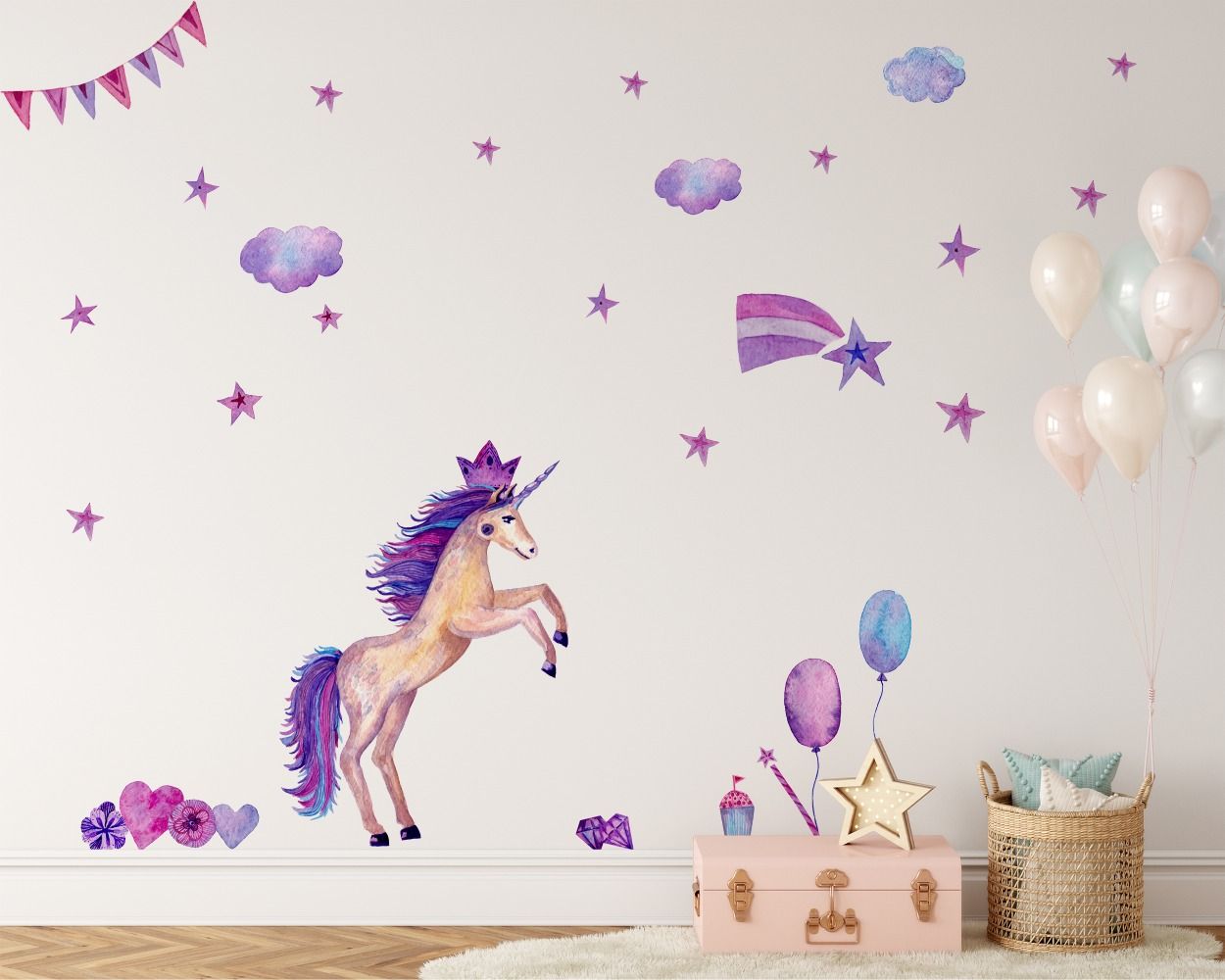 Unicorn Kids Room Decoration, Cute Unicorn Wall Stickers, Watercolour Unicorn  Vinyl Decal, Nursery Unicorn Wall Stickers Girls Bedroom Gift