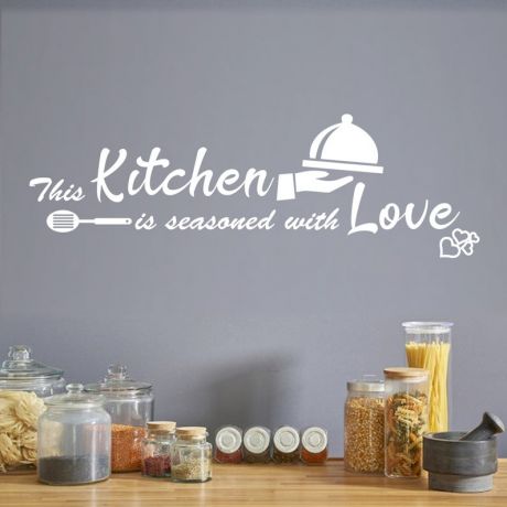 Funny Kitchen Wall Sticker, Family Love Quotes This Kitchen is Seasoned  with Love Wall Decal, Inspirational Quotes Wall Décor, DIY Hearts Vinyl Art